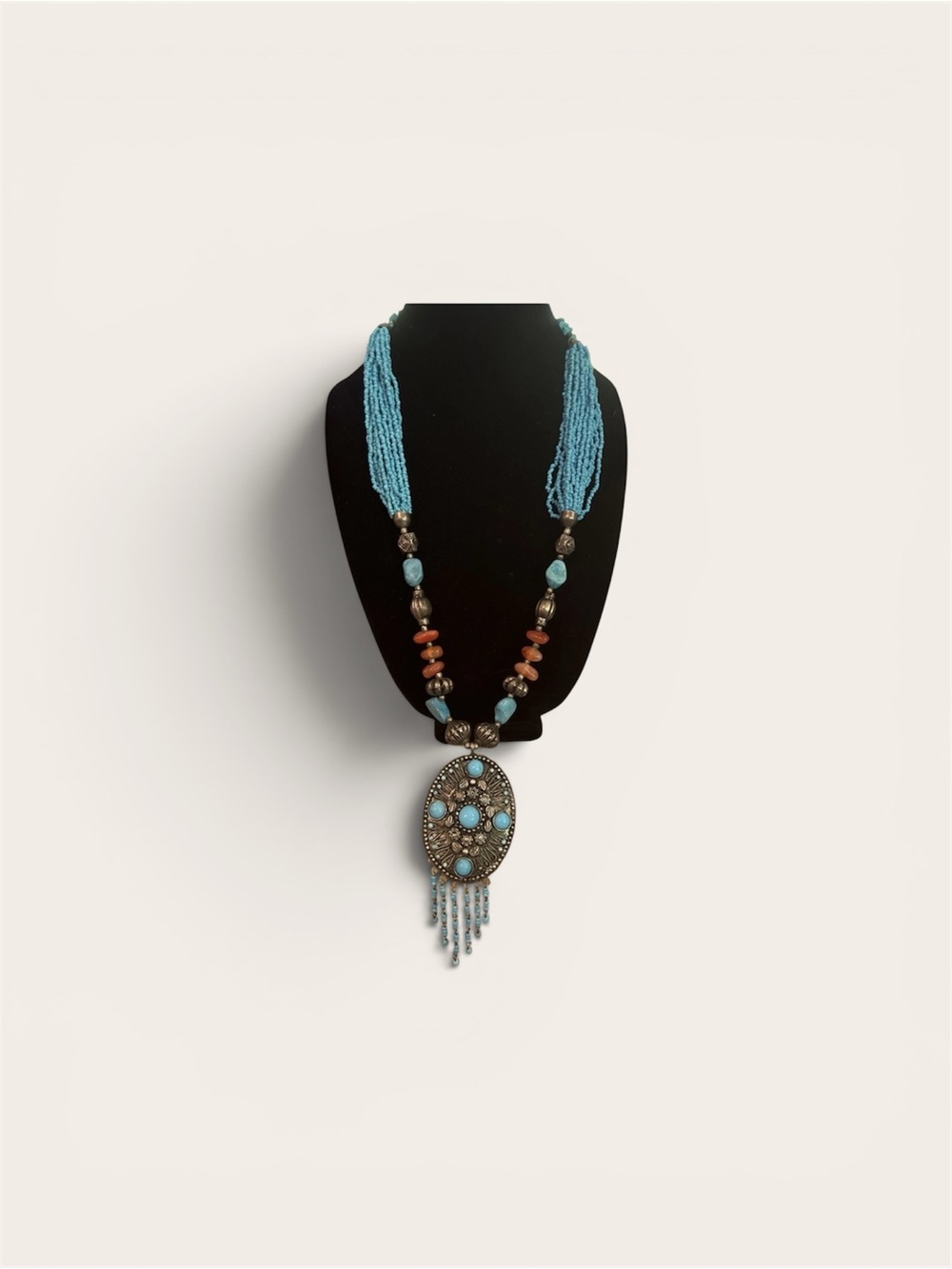 Handcrafted Turquoise Beaded Pendant Necklace - Blue